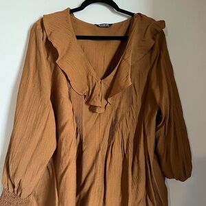 BloomChic Camel Ruffle Blouse